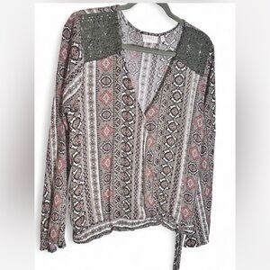 Boho Chic Patterned Blouse - Pink and Gray